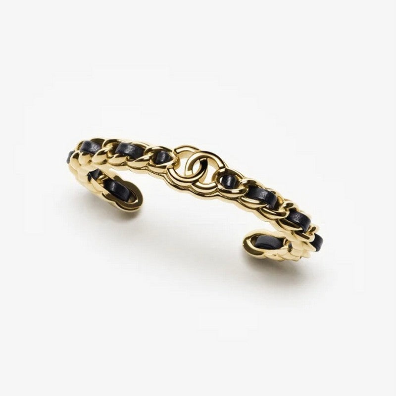 Chanel Black Leather Cuff Bracelet