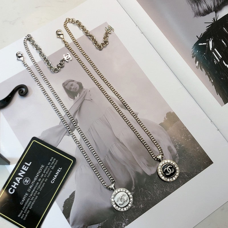 Chanel Black & White Diamond Gold Necklace