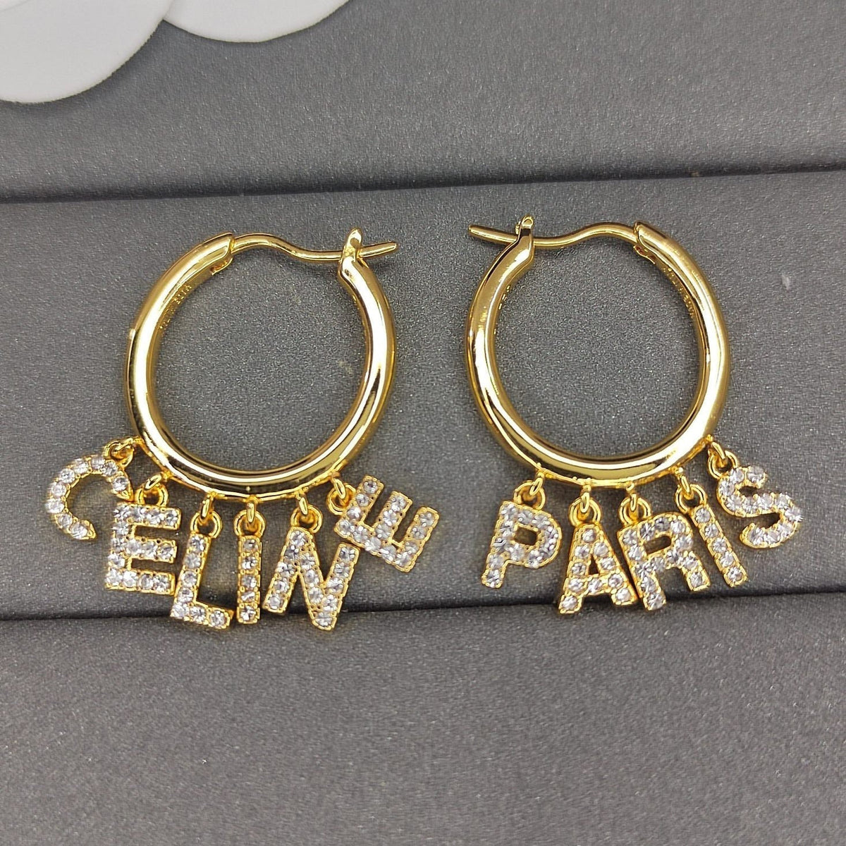 Celine Triomphe Script Diamond Earrings - 18K Yellow Gold