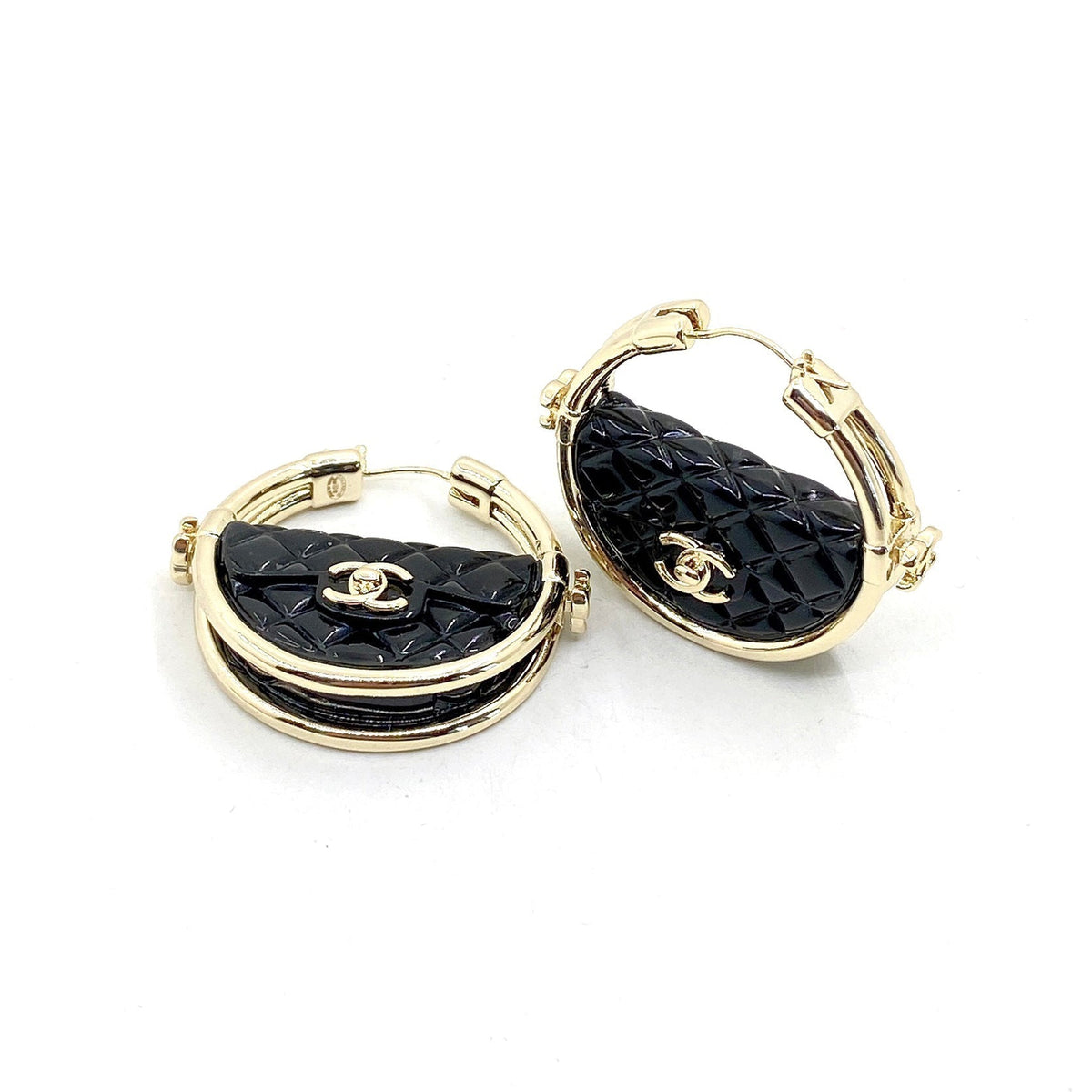 Chanel Black Bag Earrings - 18K Yellow Gold