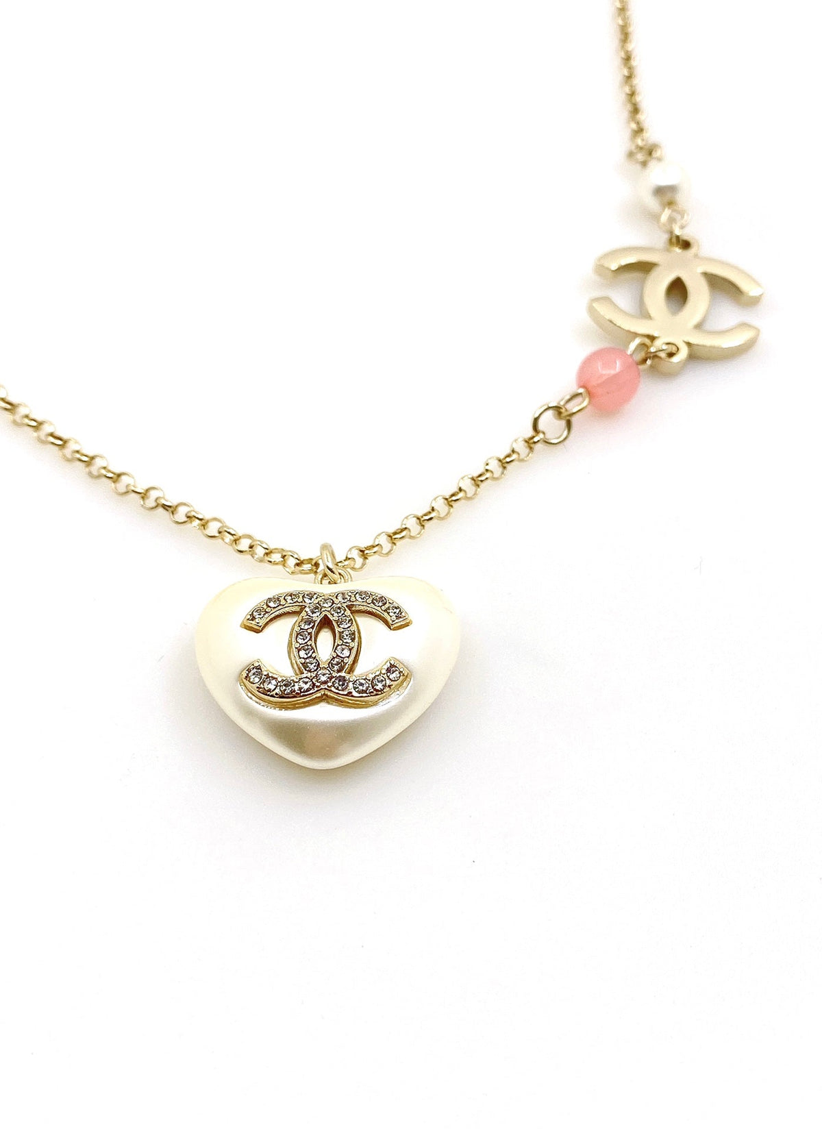 Chanel Pearl Heart Pink Necklace
