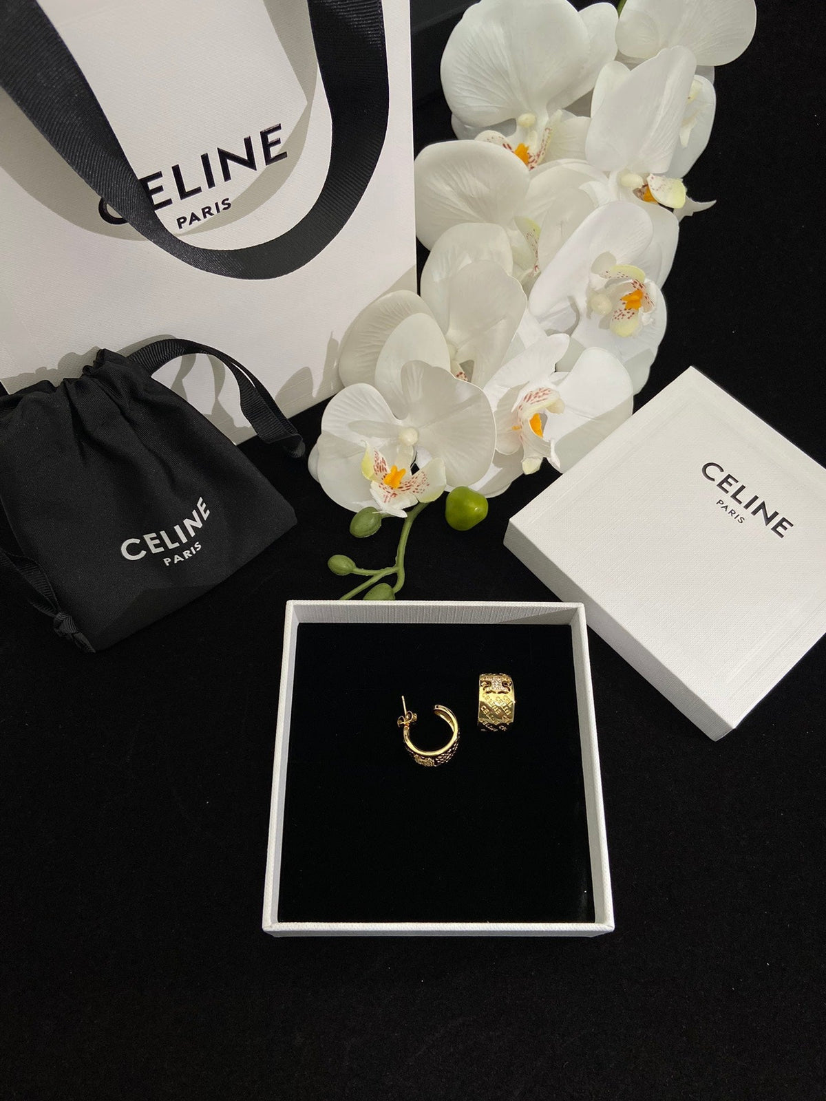 Celine Triomphe Diamond Earrings - 18K Yellow Gold