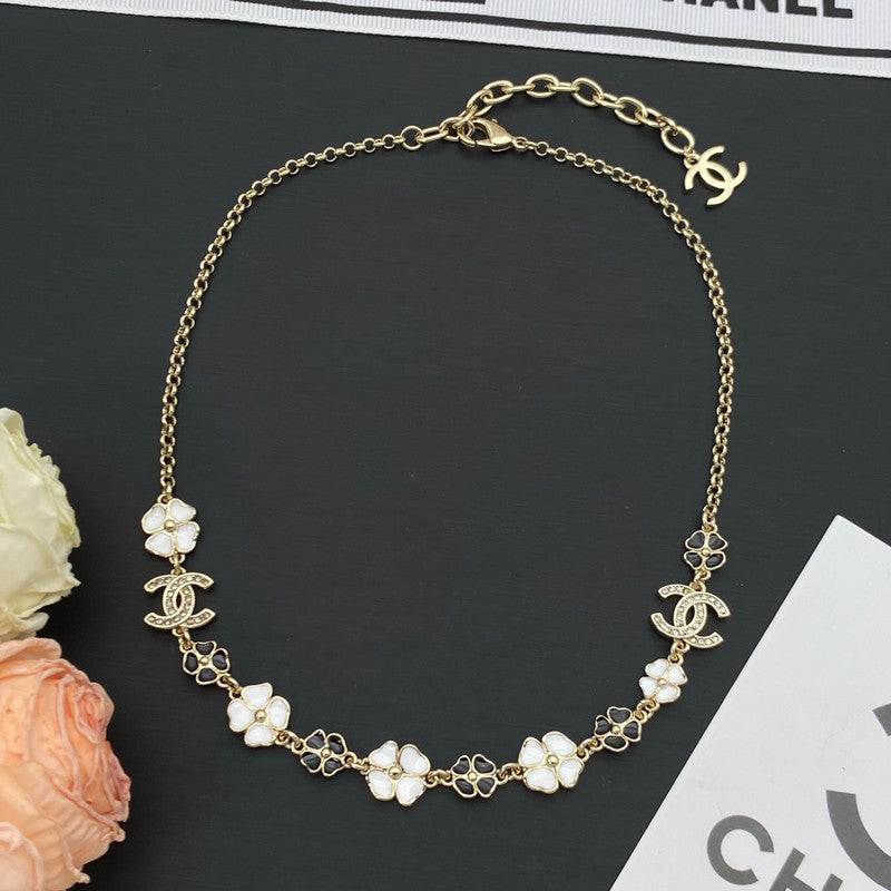 Chanel Black & White Camellia Necklace