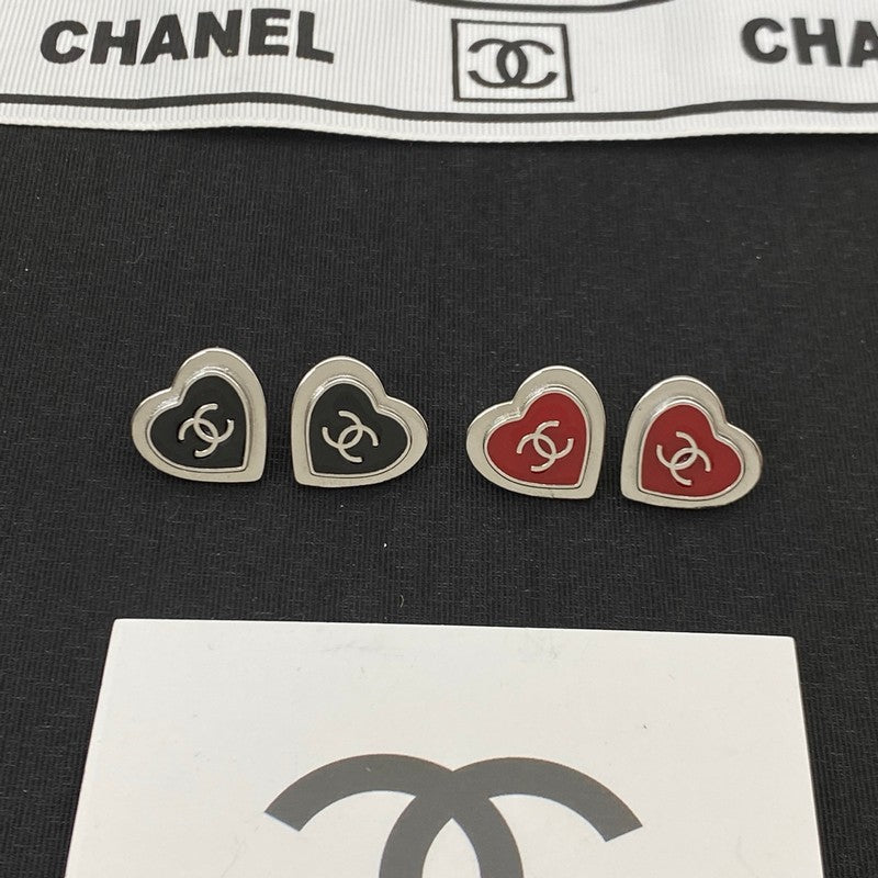 Chanel Black & Red Heart Earrings - 18K White Gold