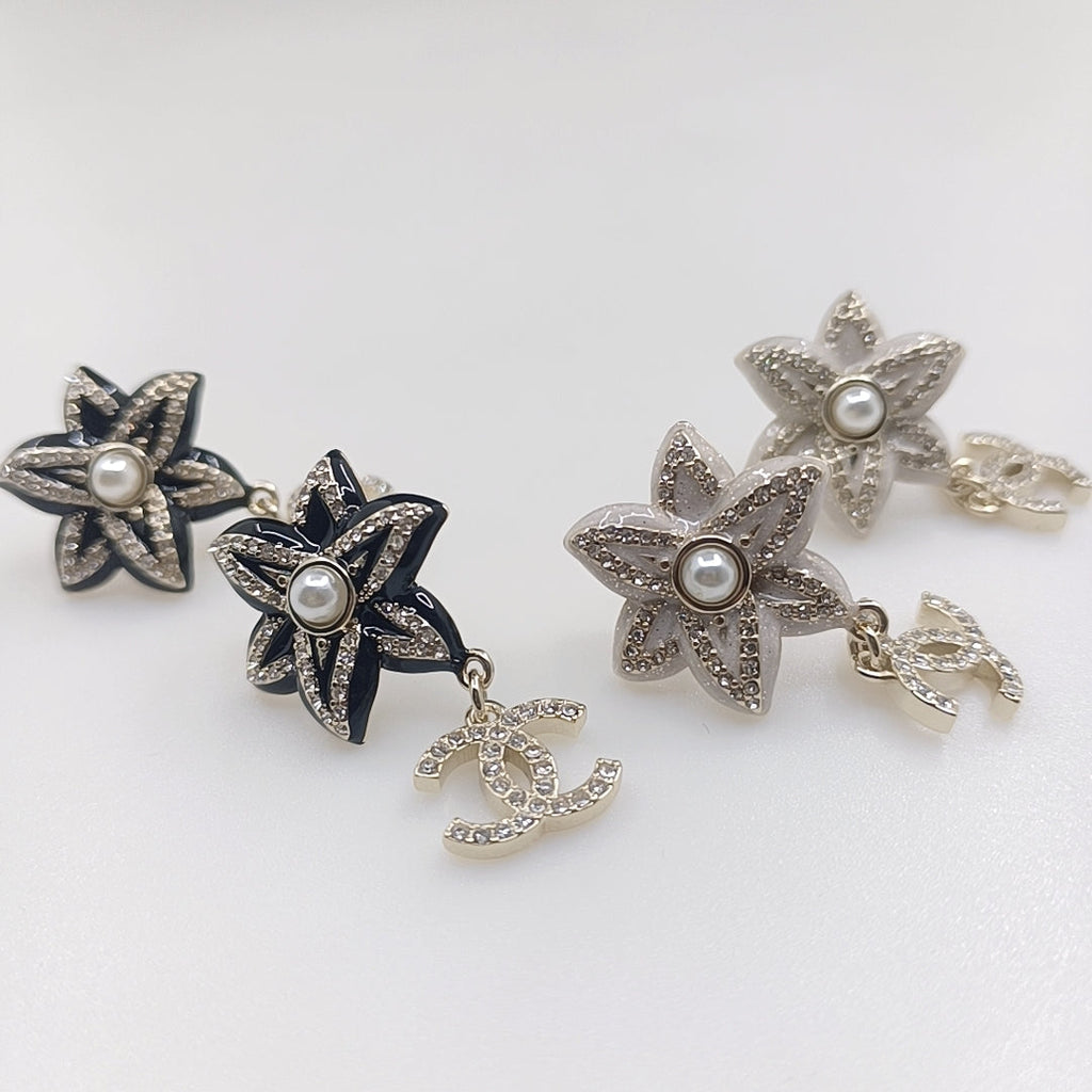 Chanel Camellia Pendant Earrings - 18K White Gold