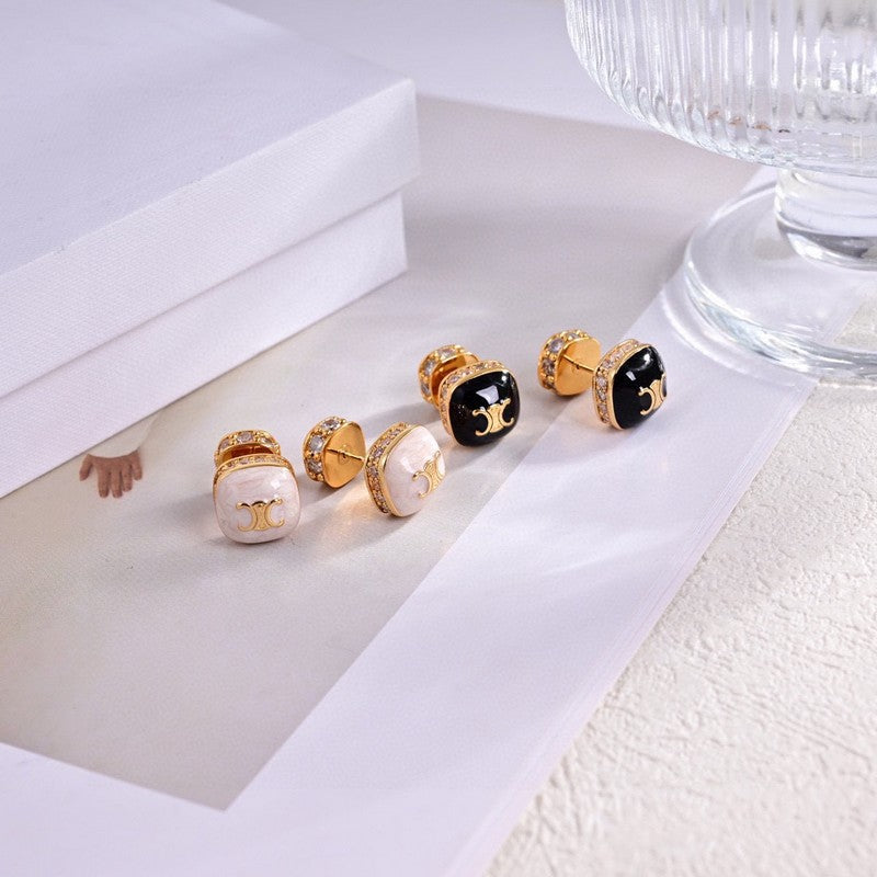 Celine Color Square Earrings - 18K Yellow Gold