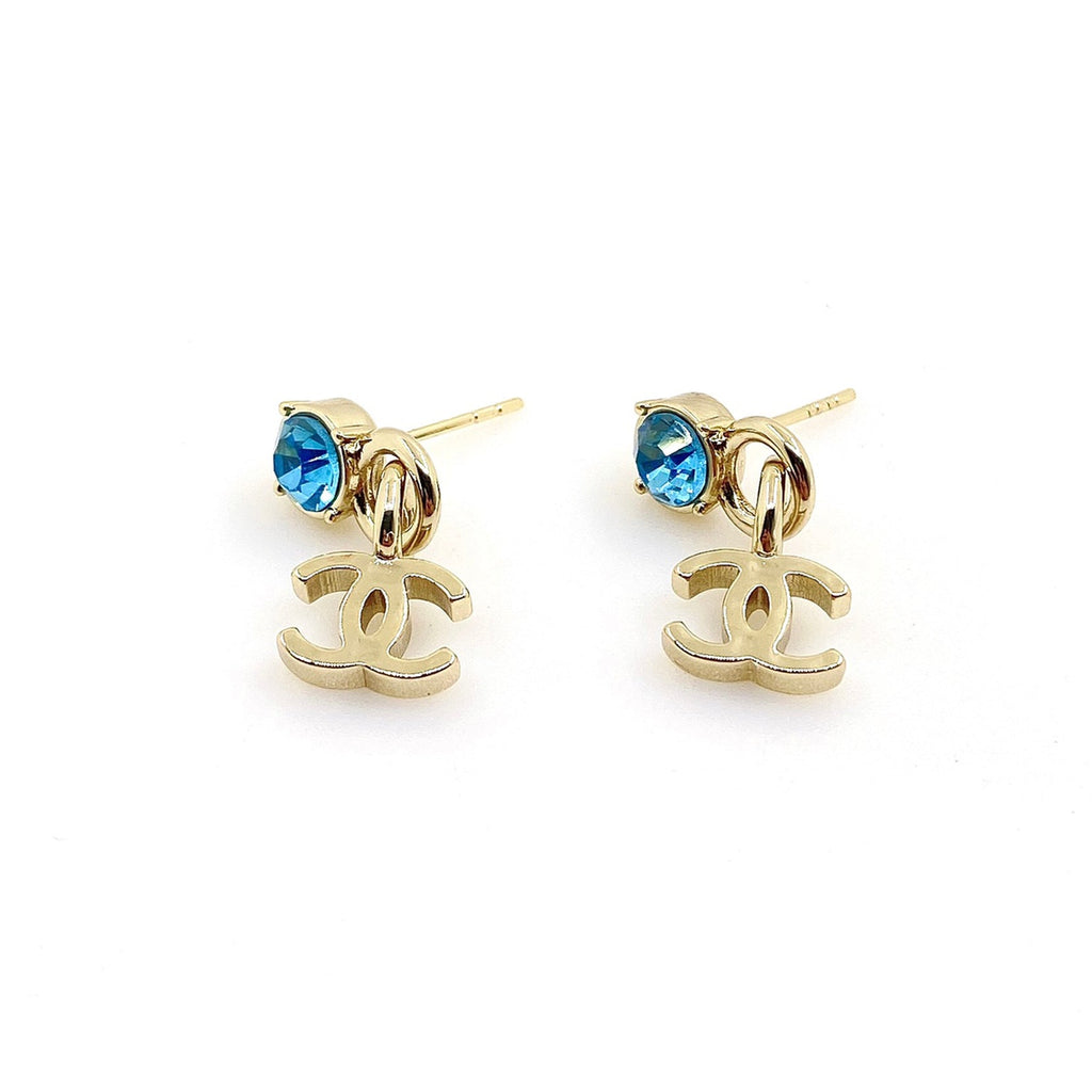 Chanel Blue Crystal Earrings - 18K Yellow Gold