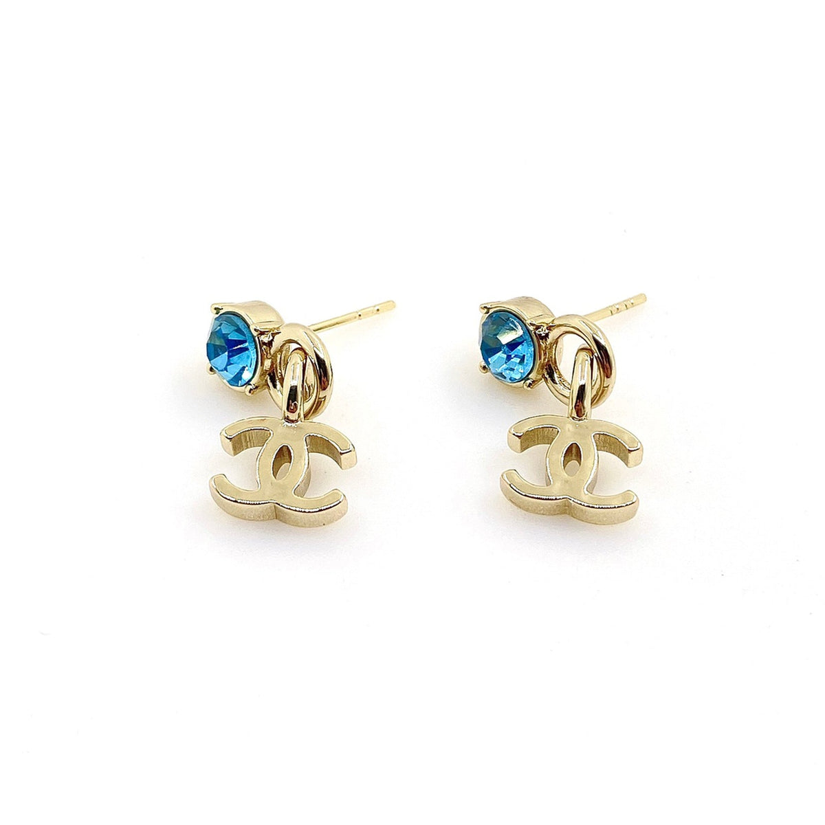 Chanel Blue Crystal Earrings - 18K Yellow Gold