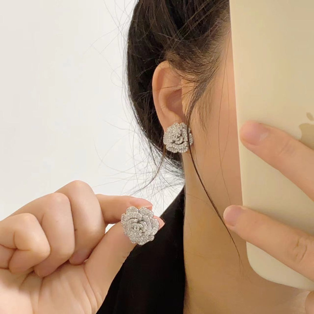 Chanel Camellia Diamond Earrings - 18K White Gold
