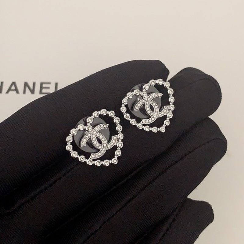 Chanel Black Heart Diamond Earrings - 18K White Gold