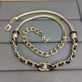 Chanel Black Leather Gold Chain Necklace