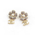 Chanel Flower Full Crystal Earrings - 18K Yellow Gold
