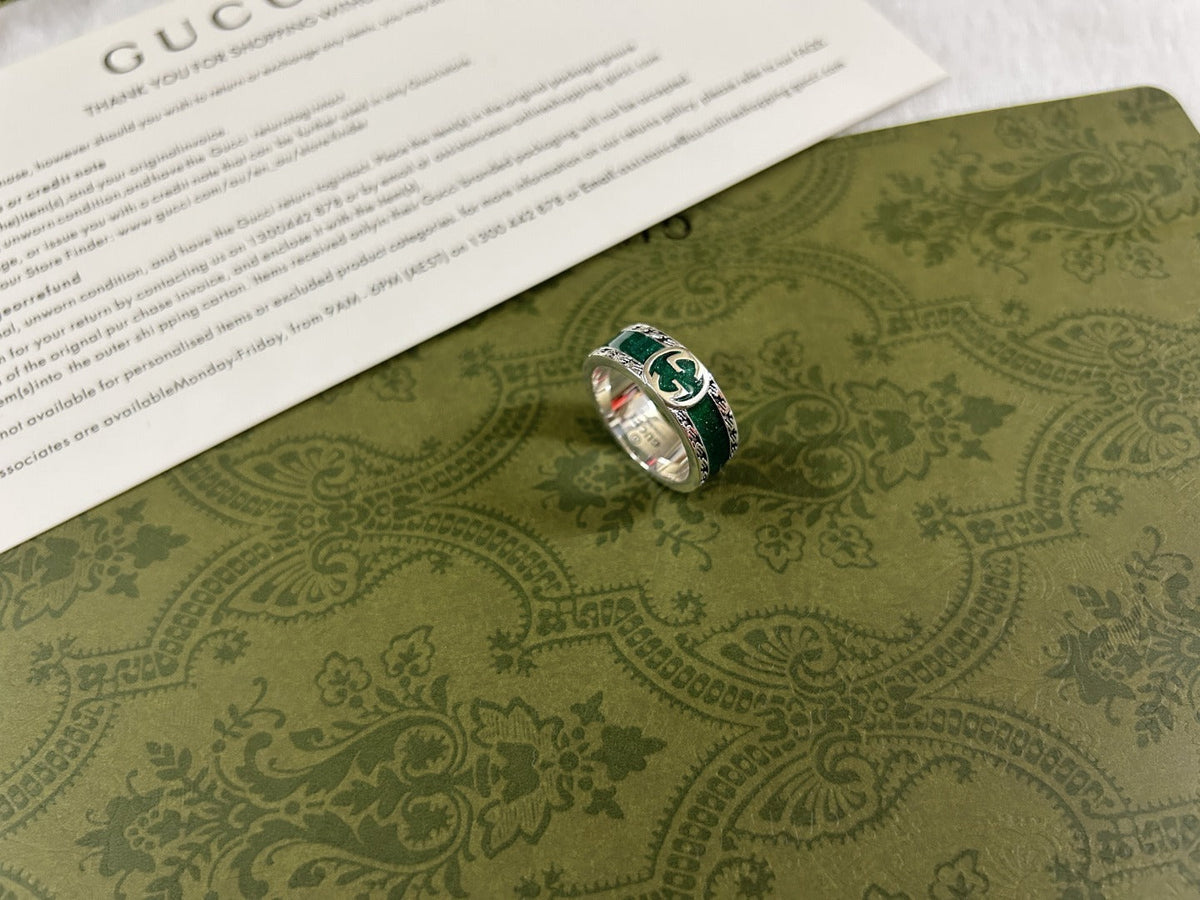 Gucci Double G Interlocking G Turquoise Enamel Ring