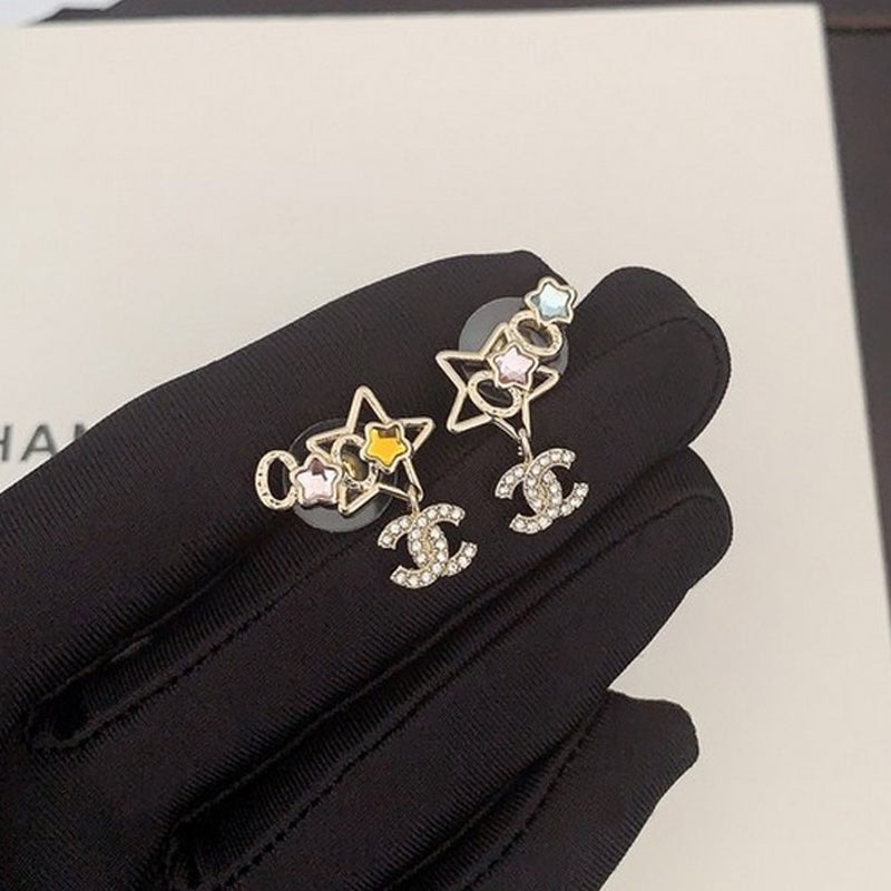 Chanel Color Crystal Star Earrings - 18K Yellow Gold