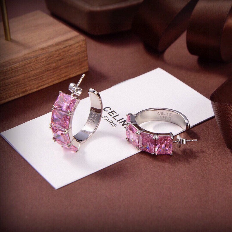 Celine Pink Crystal Earrings - 18K White Gold