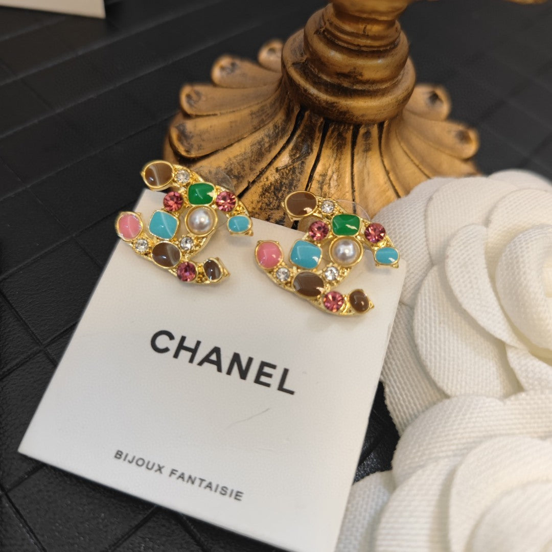 Chanel Multi-Color Crystal Earrings - 18K Yellow Gold