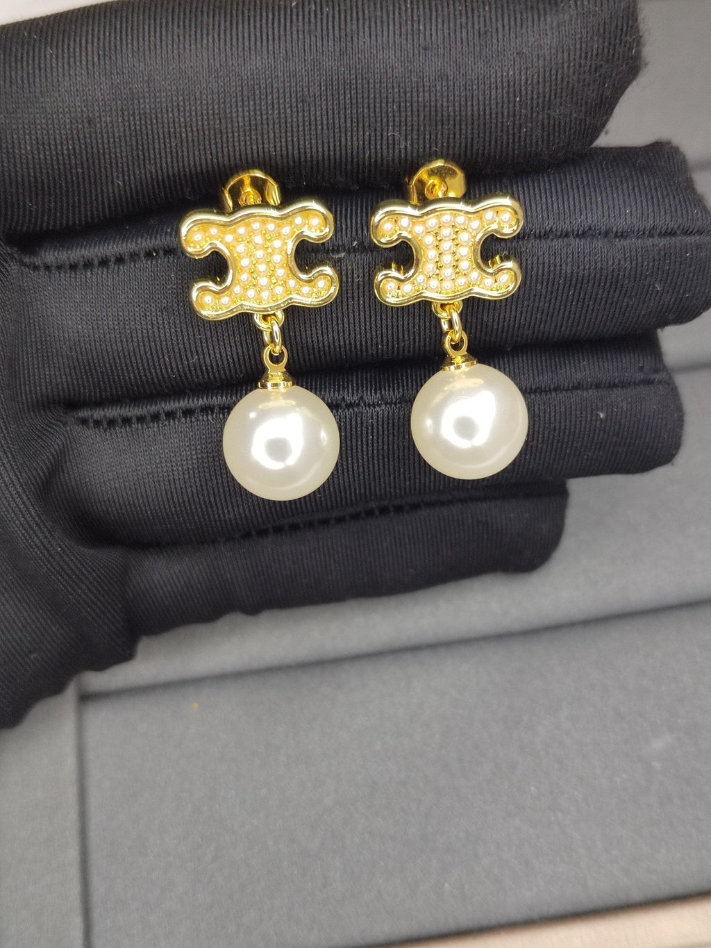Celine Triomphe Pearl Earrings - 18K Yellow Gold