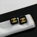 Chanel Black Gold Square Earrings - 1.5 cm Height - 18K Yellow Gold