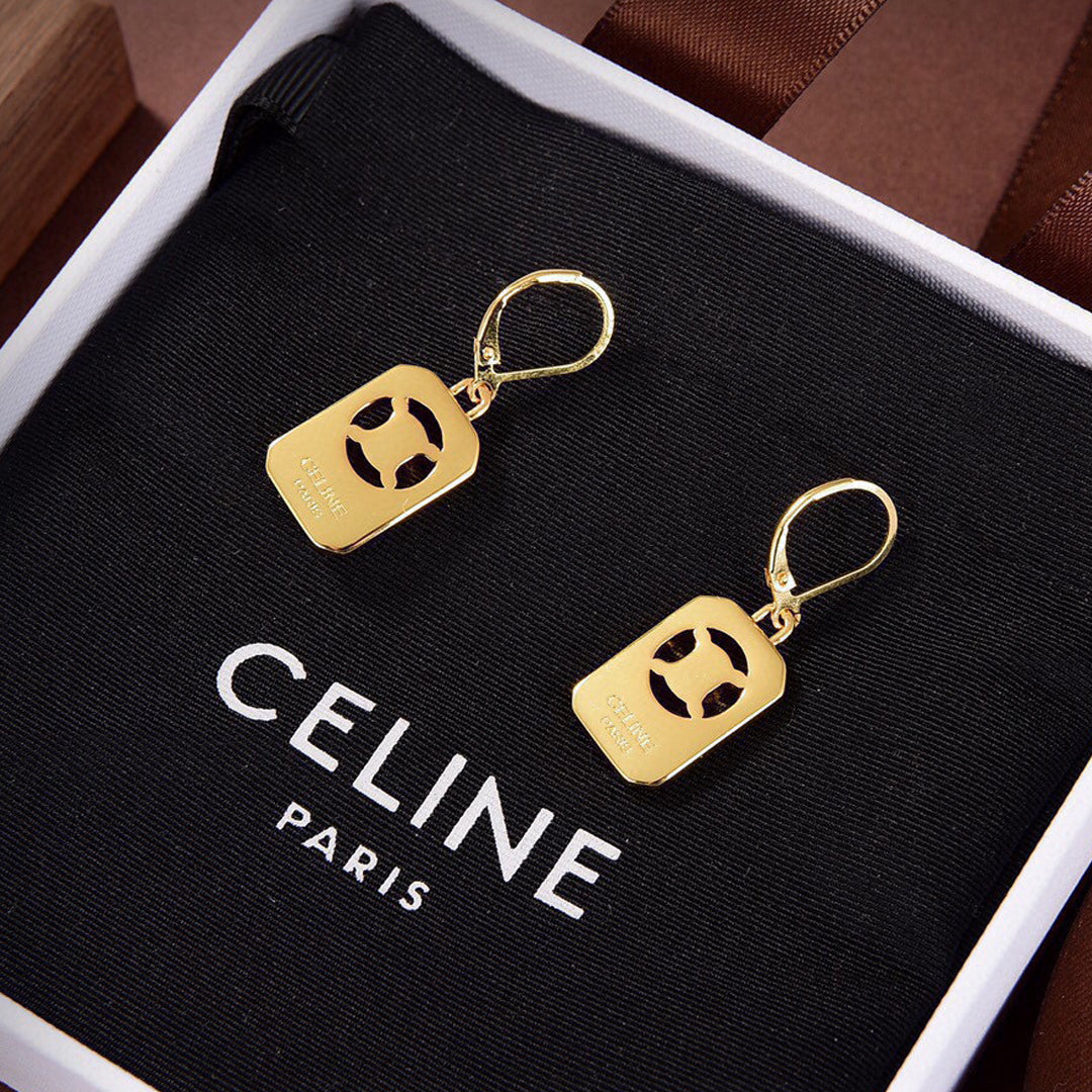 Celine Triomphe Square Hoops Earrings - 18K Yellow Gold