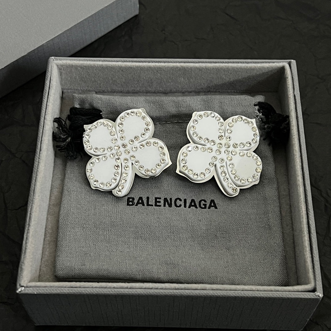 Balenciaga Flower Earrings - 18K White Gold
