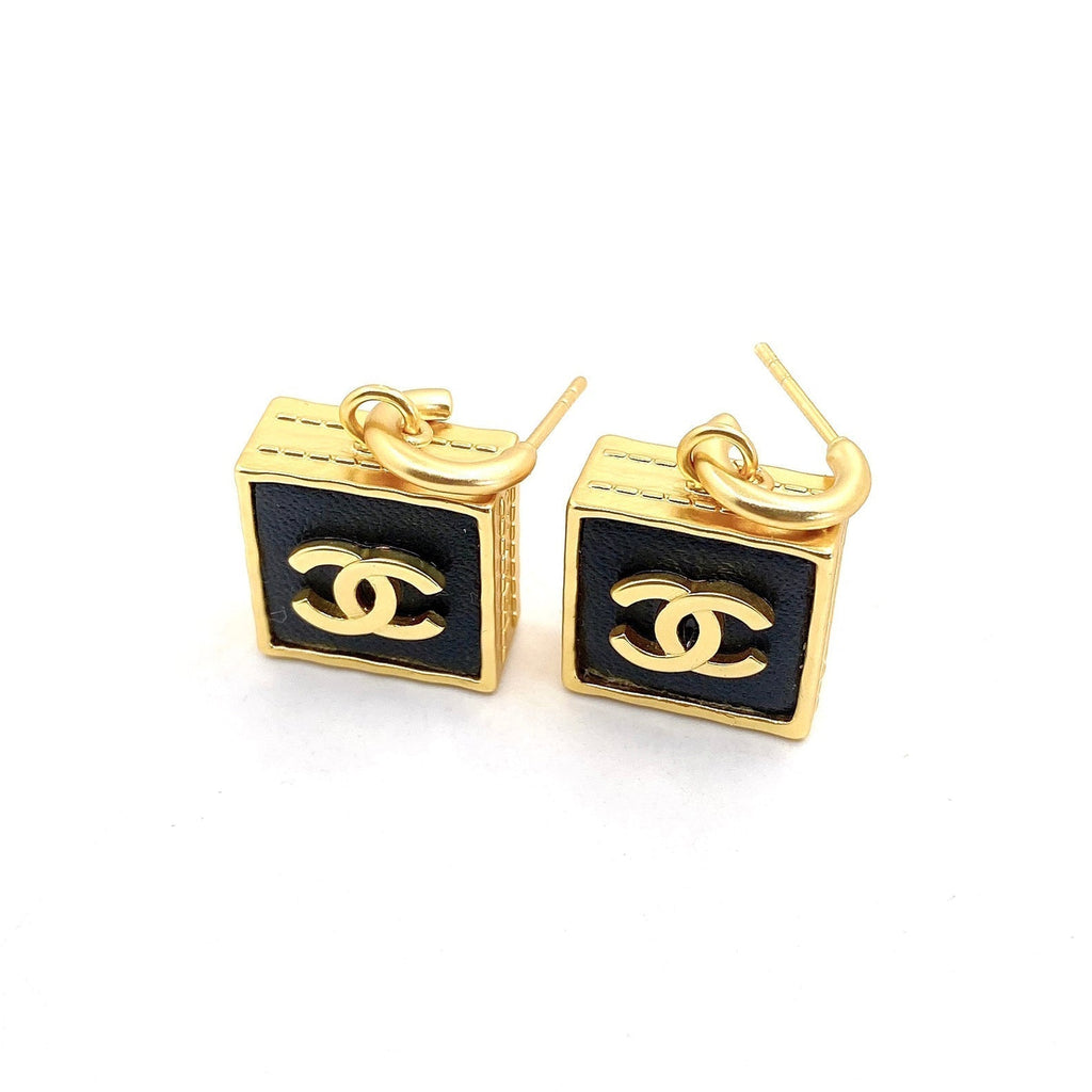 Chanel Black Bag Pendant Earrings - 18K Yellow Gold