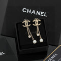 Chanel Long Pearl Pendant Earrings - 18K Yellow Gold