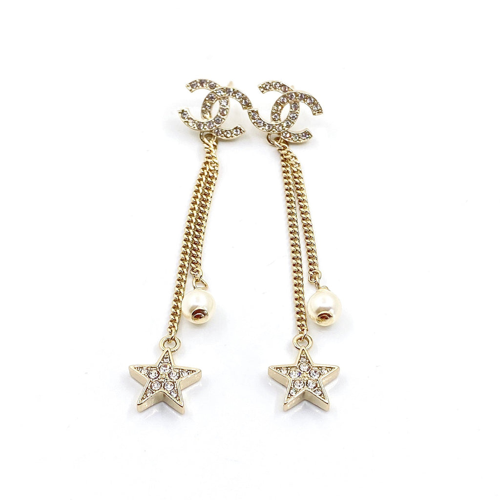 Chanel Pearl & Star Earrings - 18K Yellow Gold
