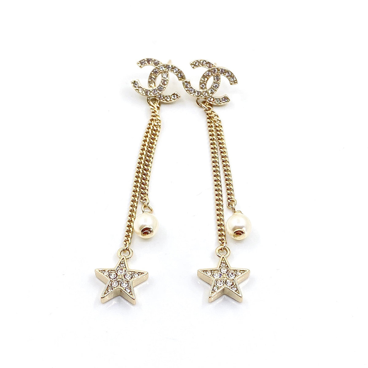 Chanel Pearl & Star Earrings - 18K Yellow Gold