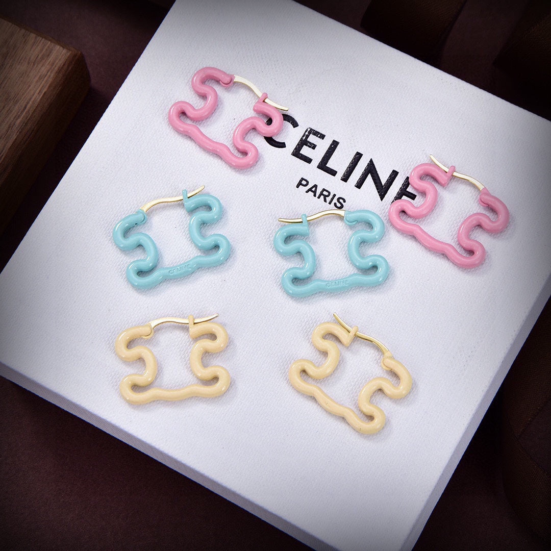 Celine Triomphe Color Resin Earrings - 18K Yellow Gold