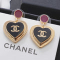 Chanel Black & Red Heart Earrings - 2.5 cm Height - 18K Yellow Gold