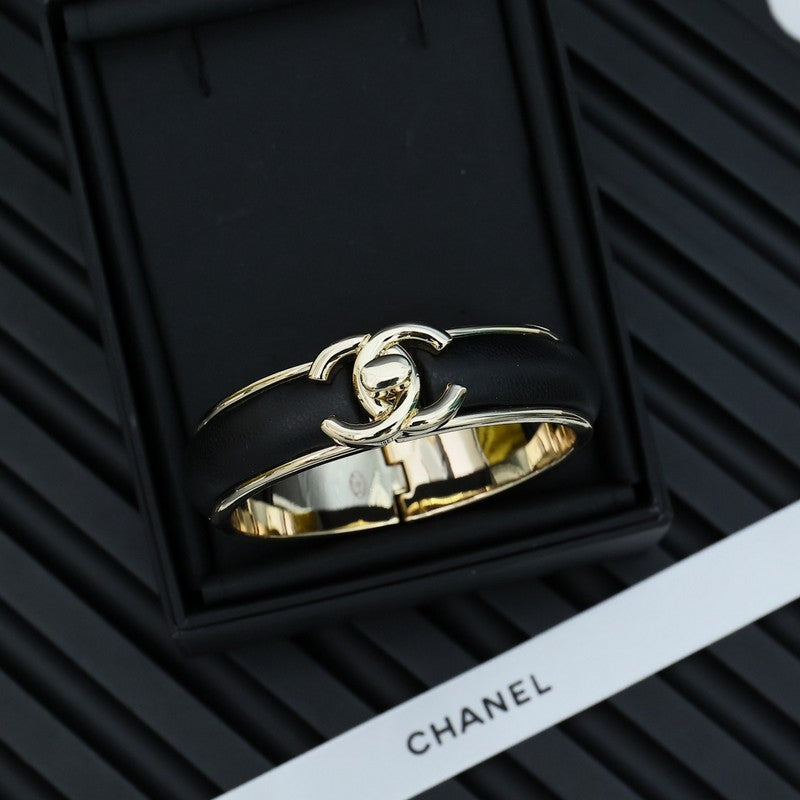Chanel Black Leather Cuff Bracelet
