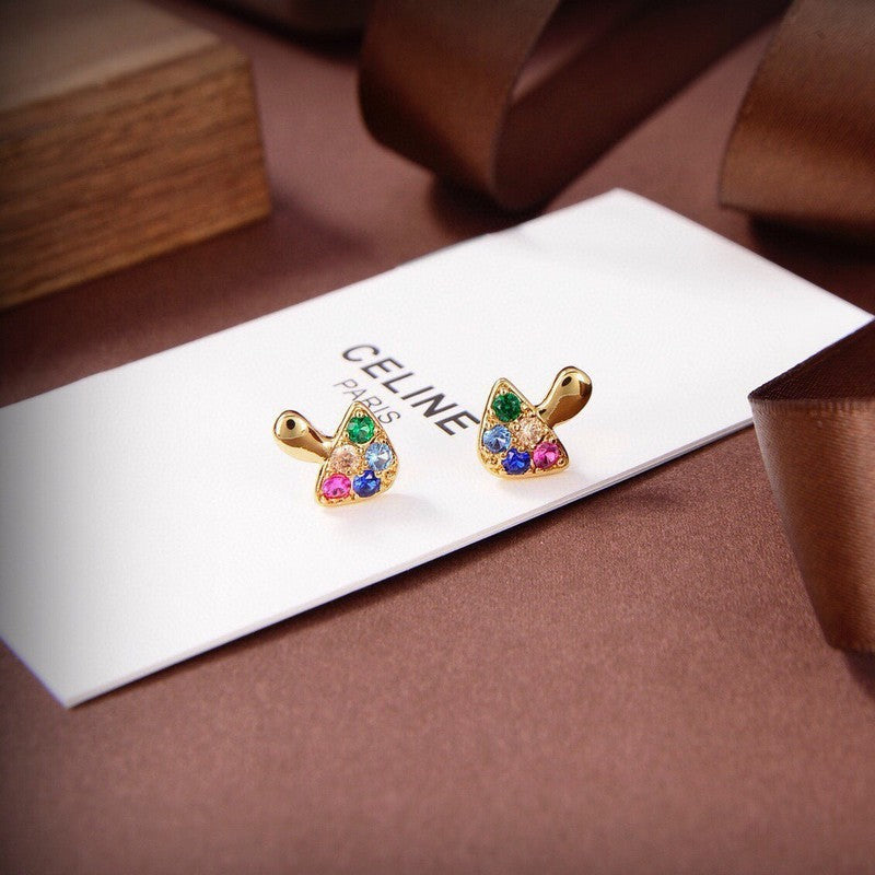 Celine Colorful Mushroom Earrings - 18K Yellow Gold