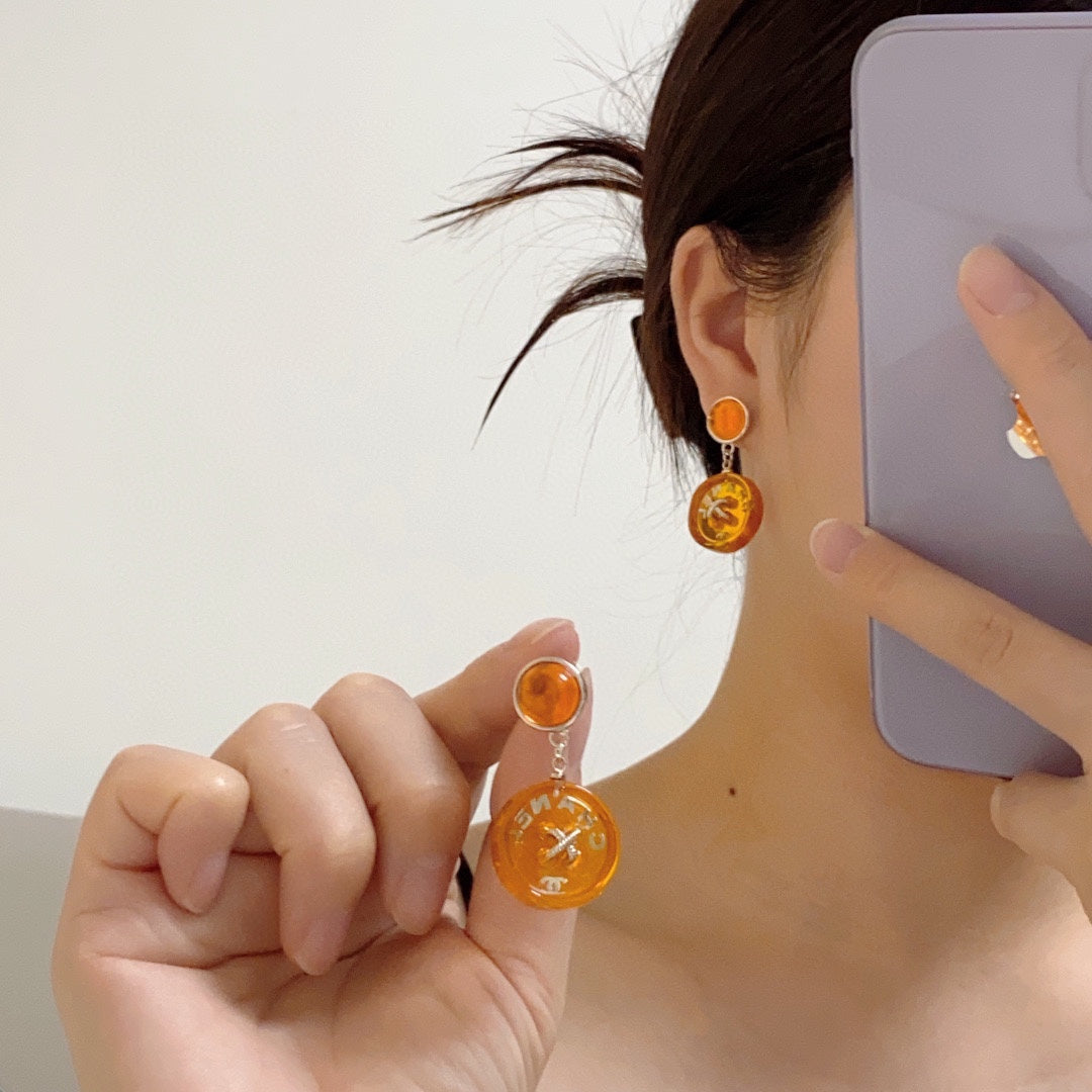 Chanel Orange Pendant Earrings - 18K Yellow Gold