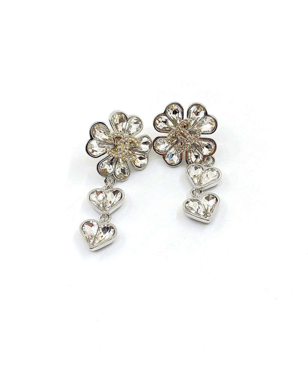 Chanel Crystal Flower Earrings - 18K White Gold