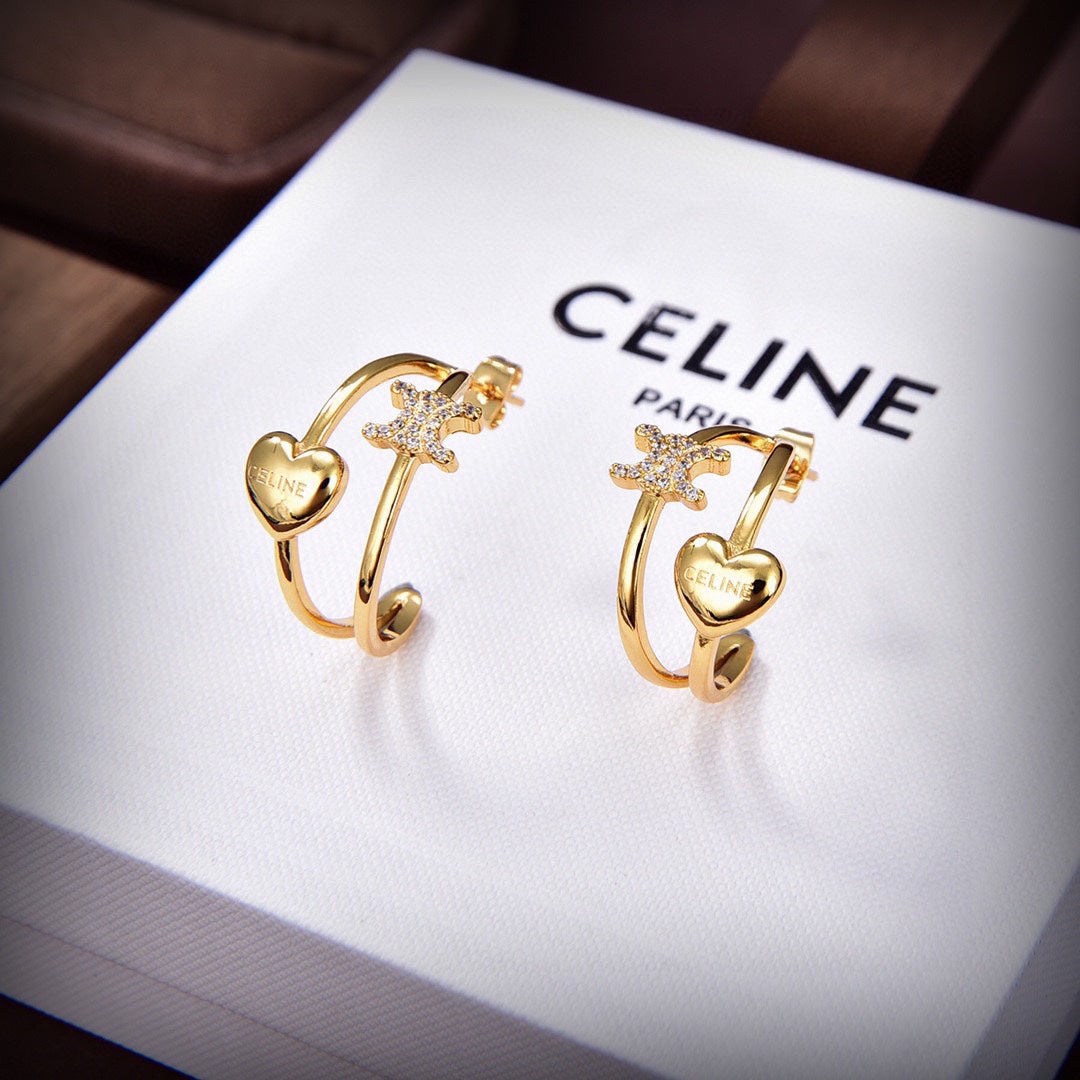 Celine Triomphe Heart Earrings - 18K Yellow Gold