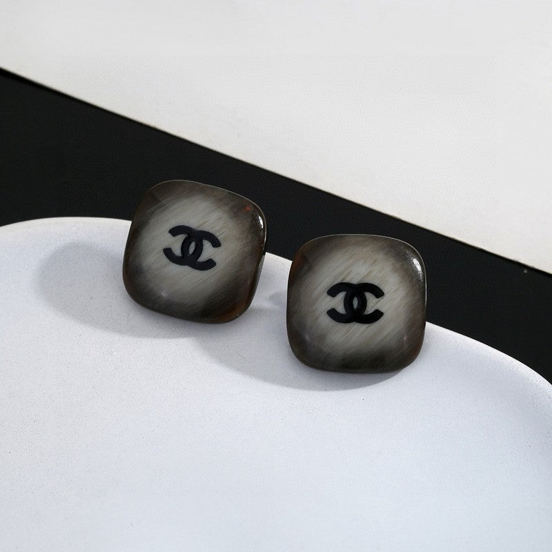 Chanel Black Square Earrings - 18K White Gold