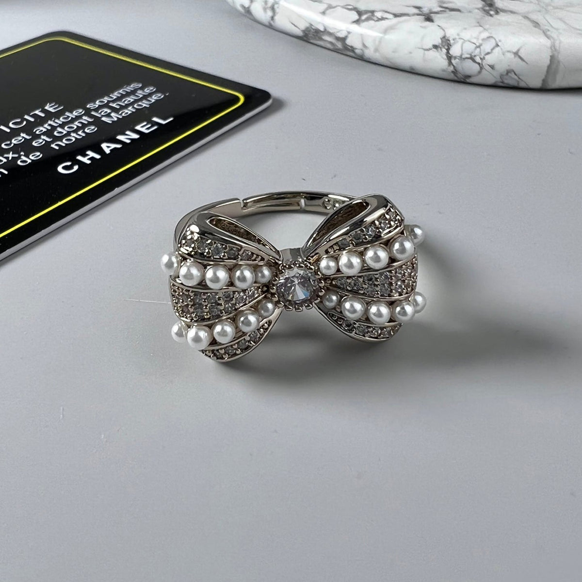 Chanel Bow Tie Pearl Ring - 18K White Gold