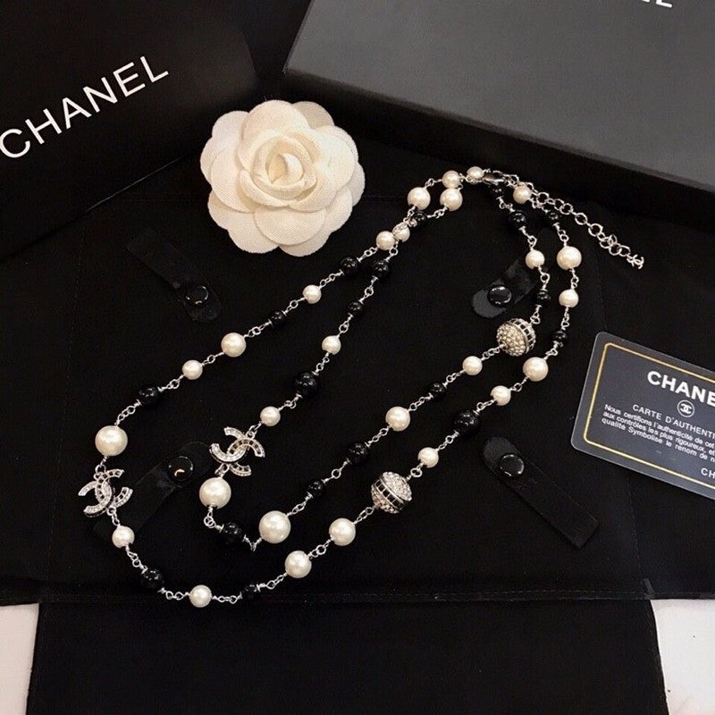 Chanel Long Black Pearl Necklace