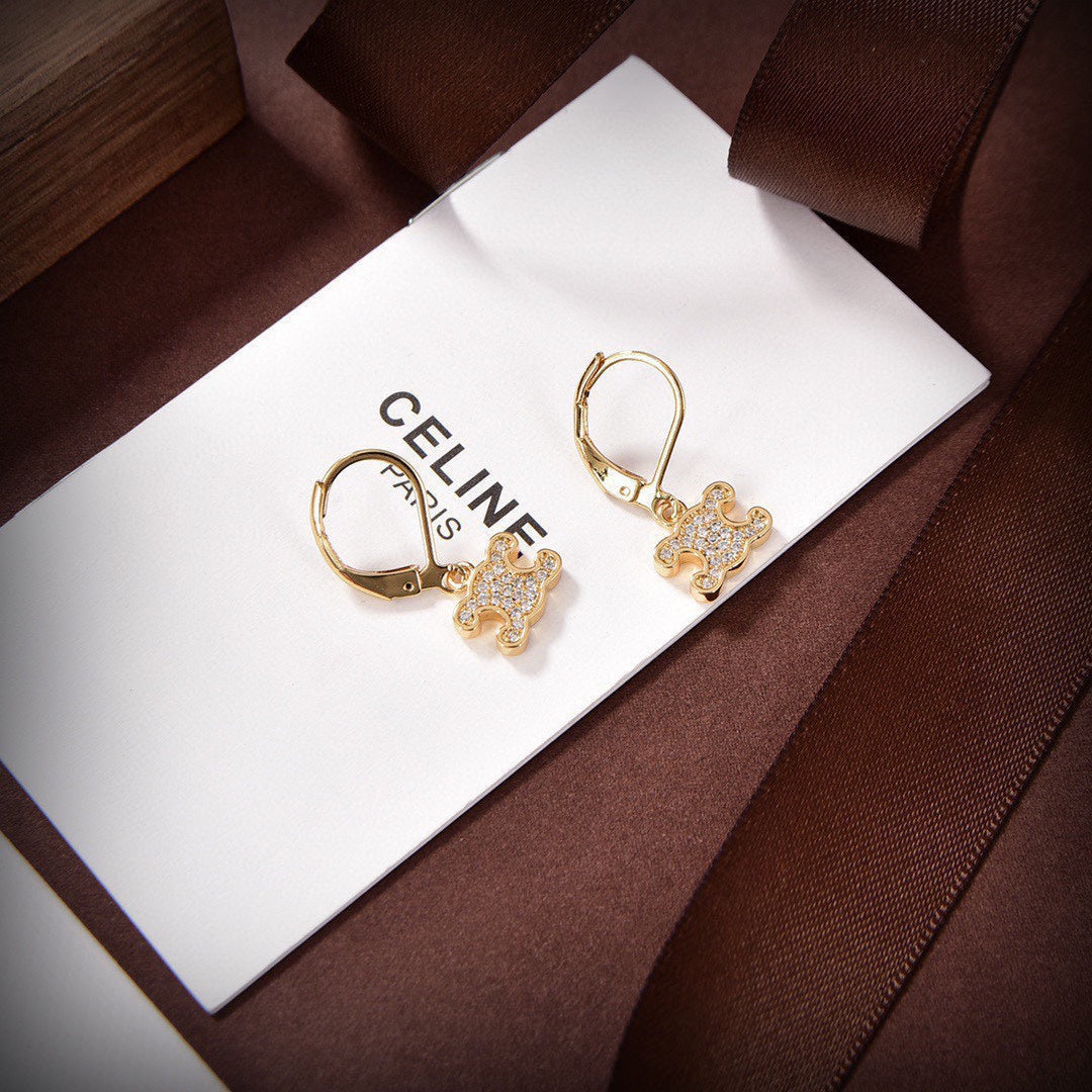 Celine Triomphe Rhinestone Earrings - 18K Yellow Gold