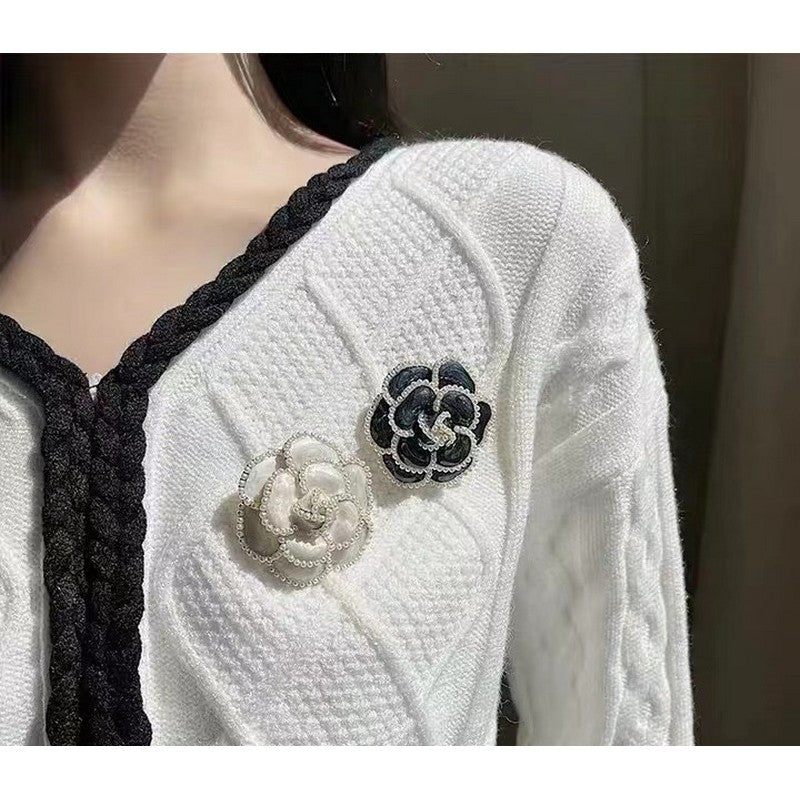 Chanel Camellia Black & White Brooch
