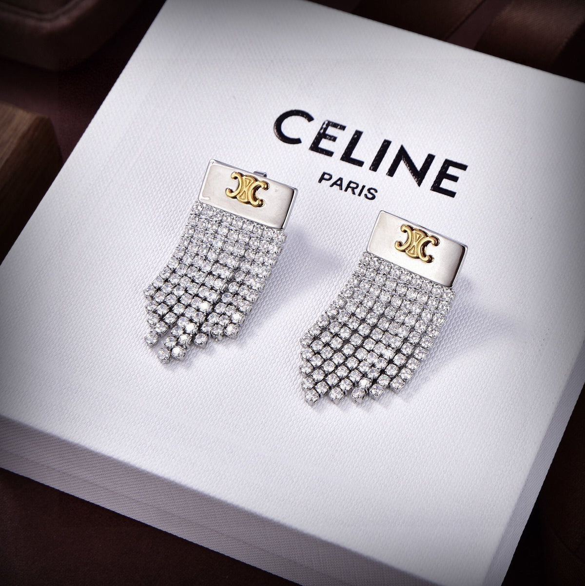 Celine Triomphe Diamonds Tassel Earrings - 18K Yellow Gold