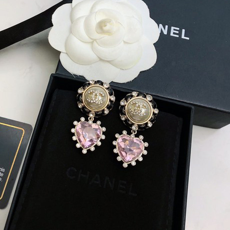 Chanel Heart Pink Crystal Earrings - 18K Yellow Gold