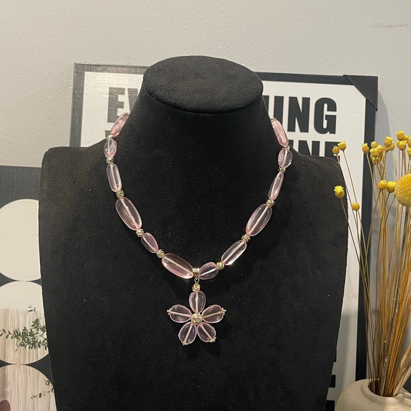Chanel 26C Pink Crystal Flower Necklace