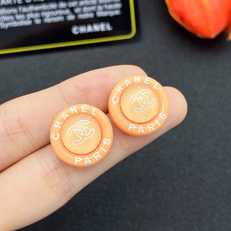 Chanel Orange Round Earrings - 18K Yellow Gold
