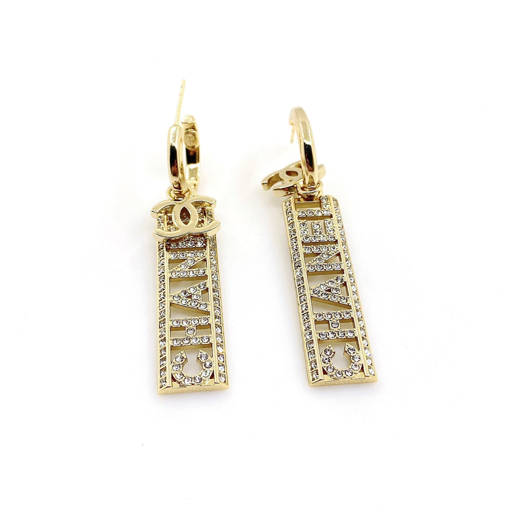 Chanel Crystals Long Letter Earrings - 18K Yellow Gold