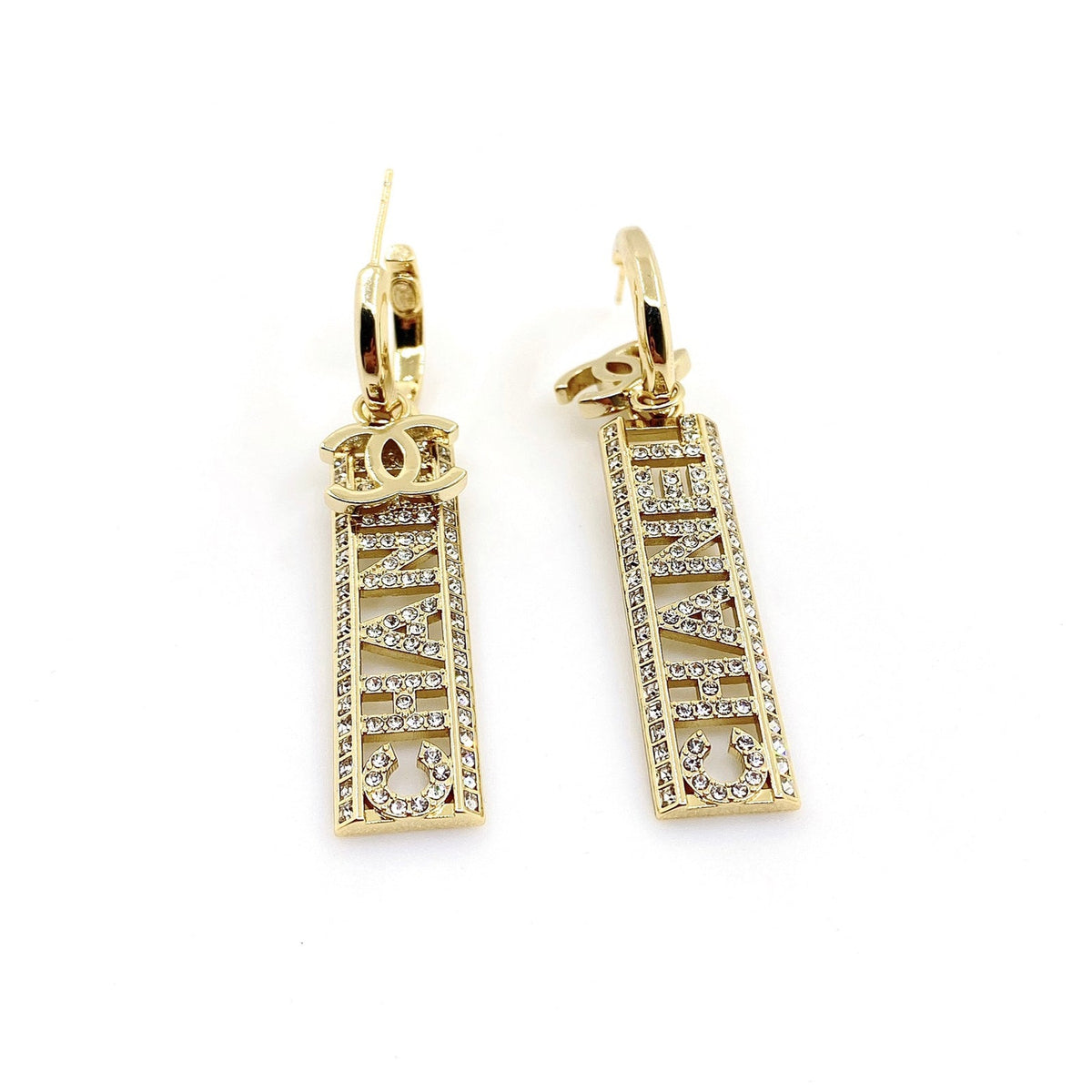 Chanel Crystals Long Letter Earrings - 18K Yellow Gold