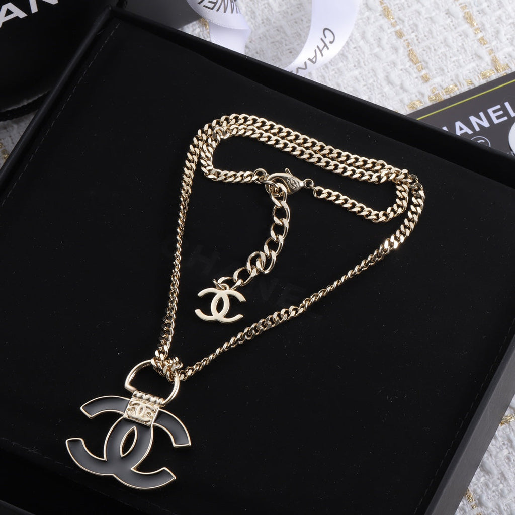 Chanel Black Resin Logo Necklace