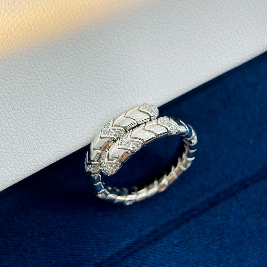 Bvlgari Serpenti Viper Pave Moissanite Ring - 18K White Gold