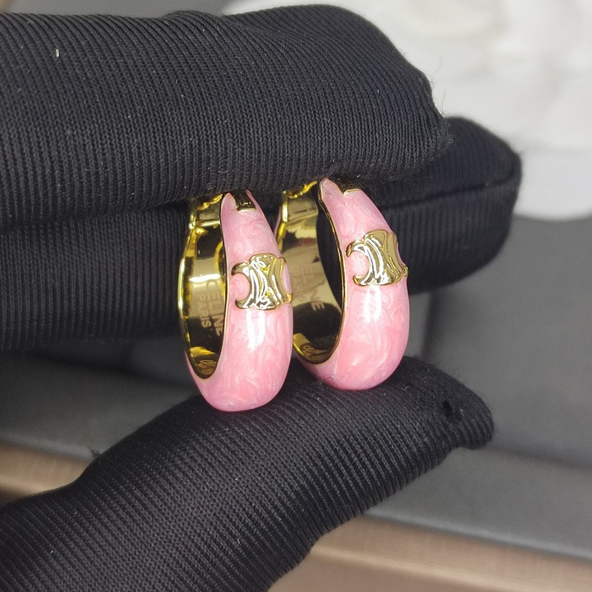 Celine Pink Earrings - 18K Yellow Gold
