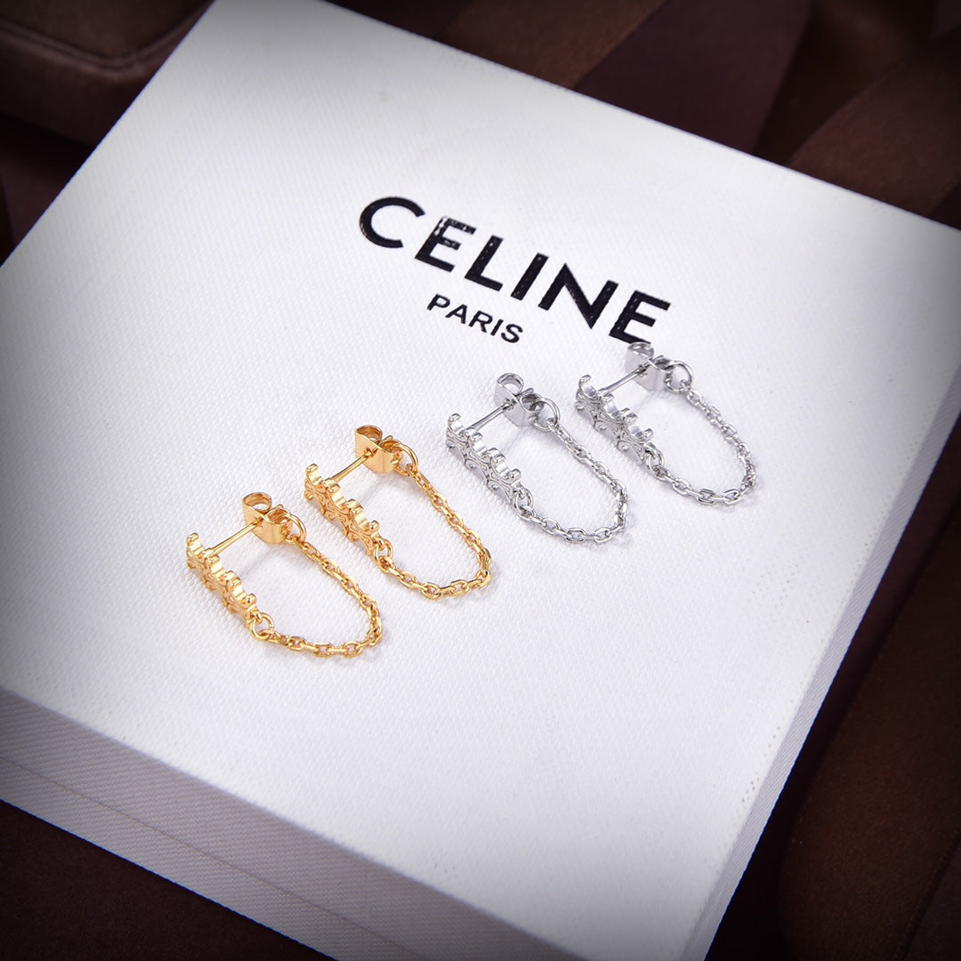 Celine Triomphe Chain Earrings - 18K Gold